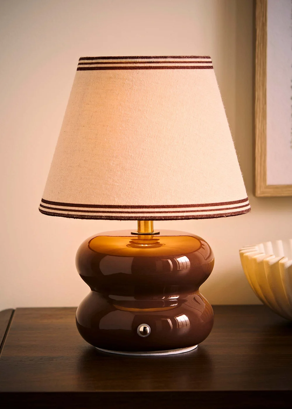 ValueLights Gia Brown Ceramic Stacked Rechargeable Table Lamp with Triple Trim Shade - One Size Image 2