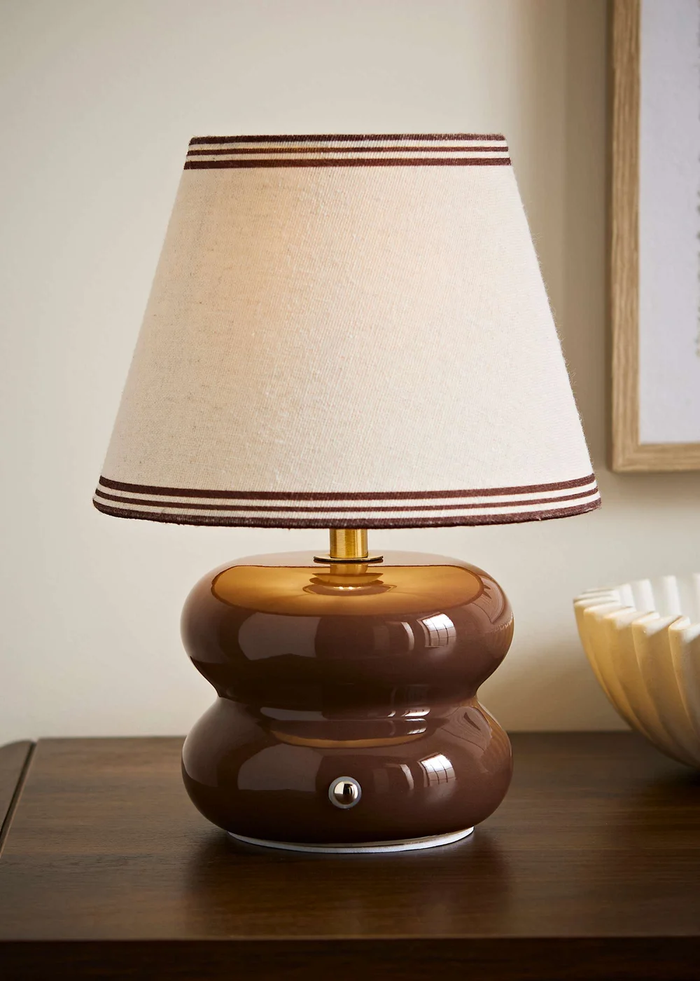 ValueLights Gia Brown Ceramic Stacked Rechargeable Table Lamp with Triple Trim Shade - One Size Image 1