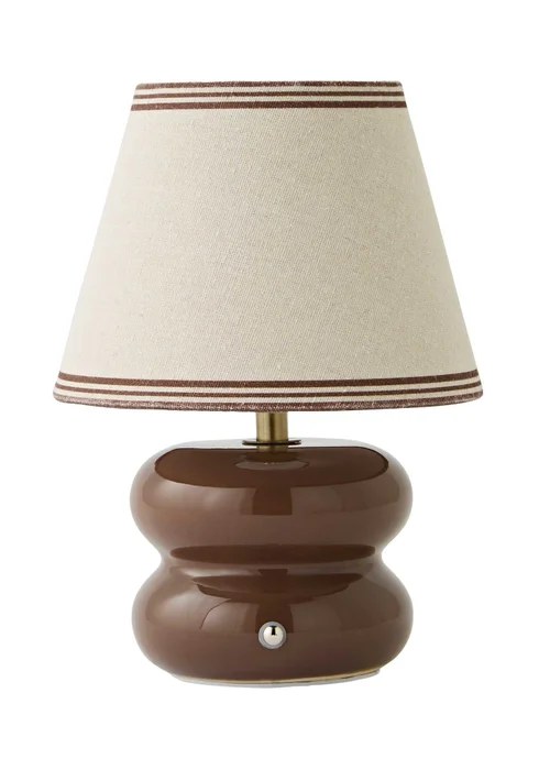 ValueLights Gia Brown Ceramic Stacked Rechargeable Table Lamp with Triple Trim Shade - One Size Image 4
