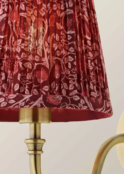 ValueLights Lowe Brushed Gold Rechargeable Wall Light Base with Burgandy Floral Pleated Shade - One Size Image 5
