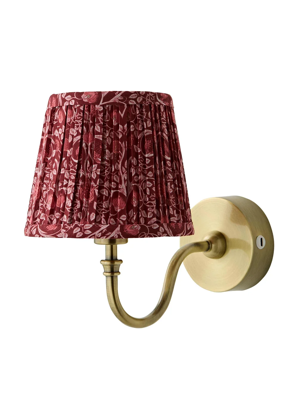 ValueLights Lowe Brushed Gold Rechargeable Wall Light Base with Burgandy Floral Pleated Shade - One Size Image 4