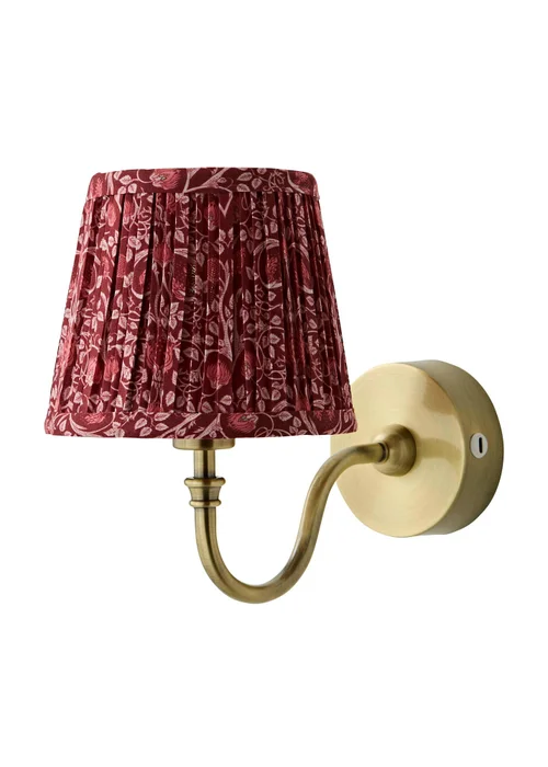 ValueLights Lowe Brushed Gold Rechargeable Wall Light Base with Burgandy Floral Pleated Shade - One Size Image 4