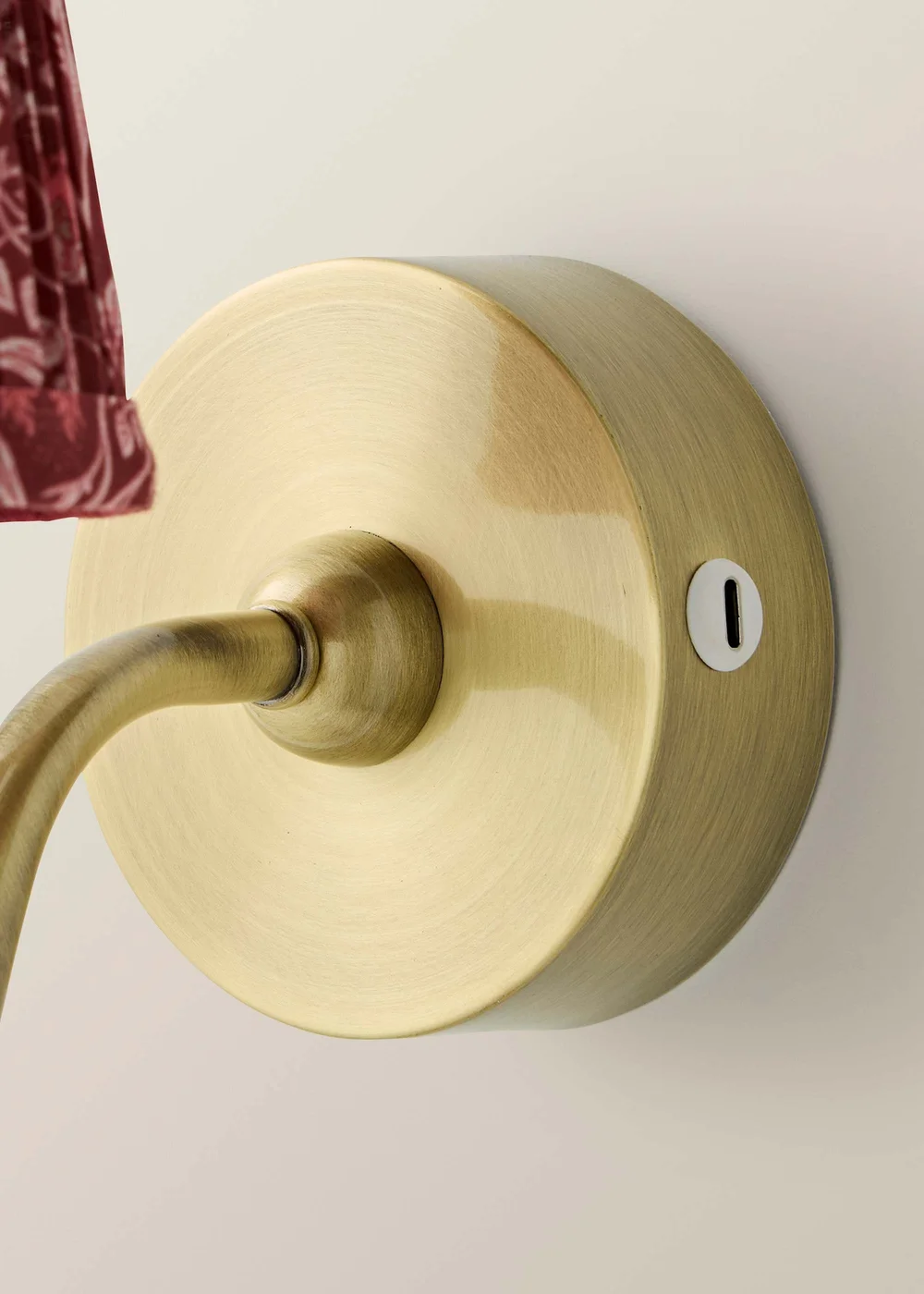 ValueLights Lowe Brushed Gold Rechargeable Wall Light Base with Burgandy Floral Pleated Shade - One Size Image 6