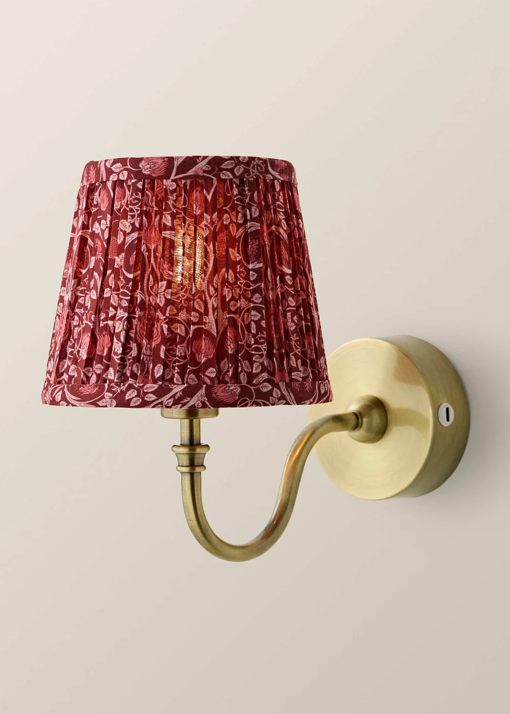 ValueLights Lowe Brushed Gold Rechargeable Wall Light Base with Burgandy Floral Pleated Shade - One Size Image 3