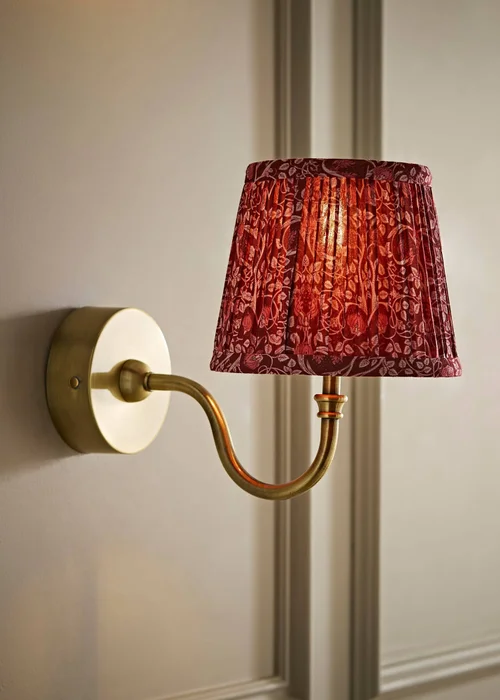 ValueLights Lowe Brushed Gold Rechargeable Wall Light Base with Burgandy Floral Pleated Shade - One Size Image 1