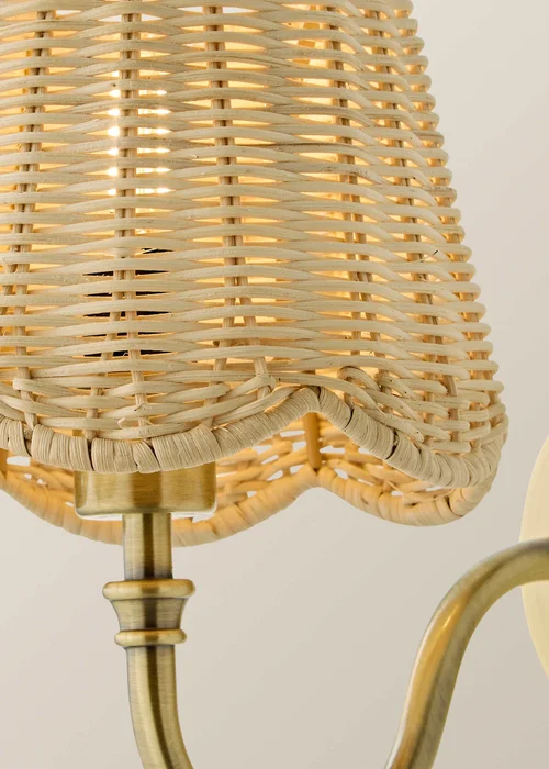 ValueLights Lowe Brushed Gold Rechargeable Wall Light Base with Rattan Taper Shade - One Size Image 6