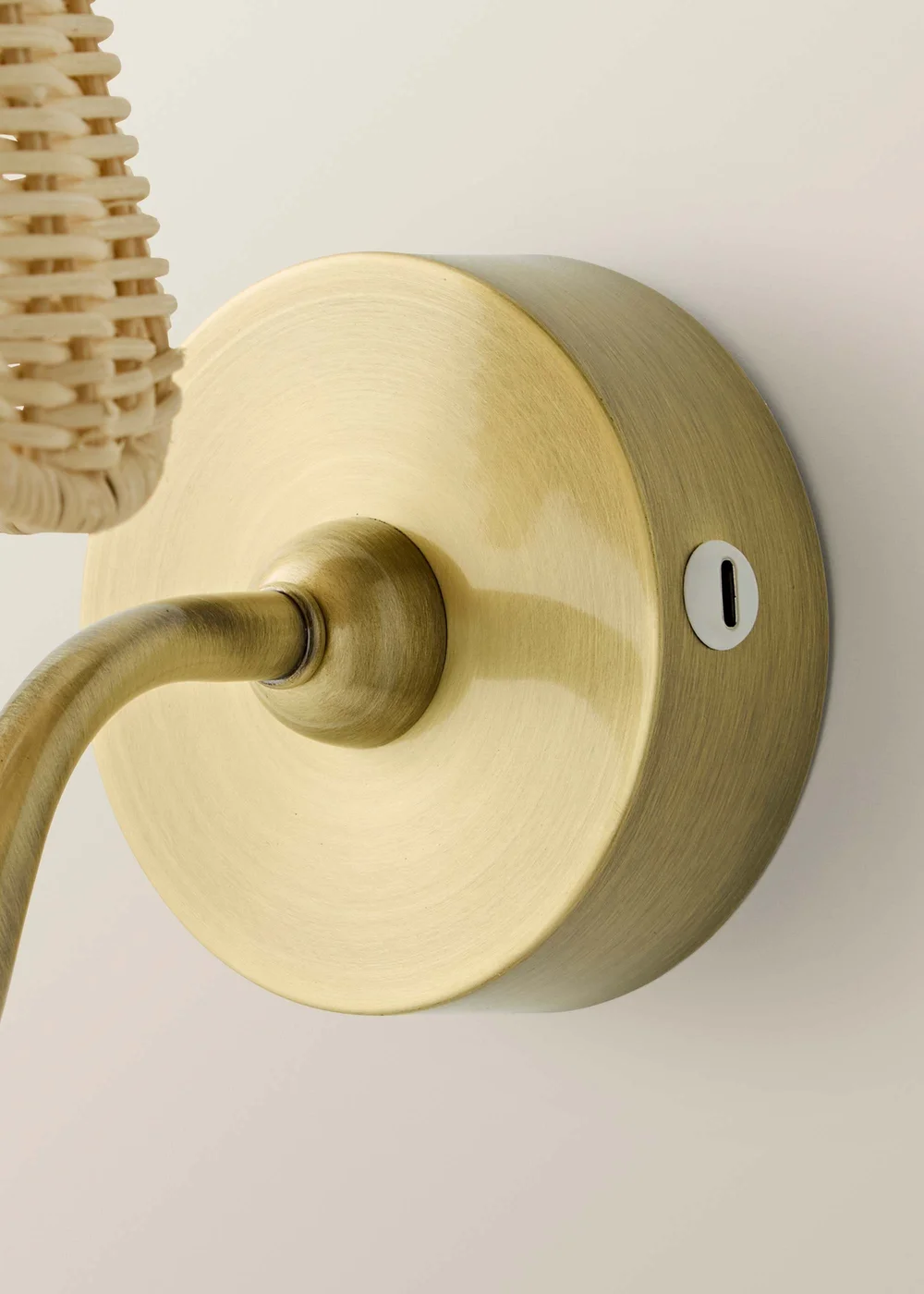 ValueLights Lowe Brushed Gold Rechargeable Wall Light Base with Rattan Taper Shade - One Size Image 5
