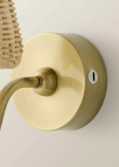 ValueLights Lowe Brushed Gold Rechargeable Wall Light Base with Rattan Taper Shade - One Size Image 5