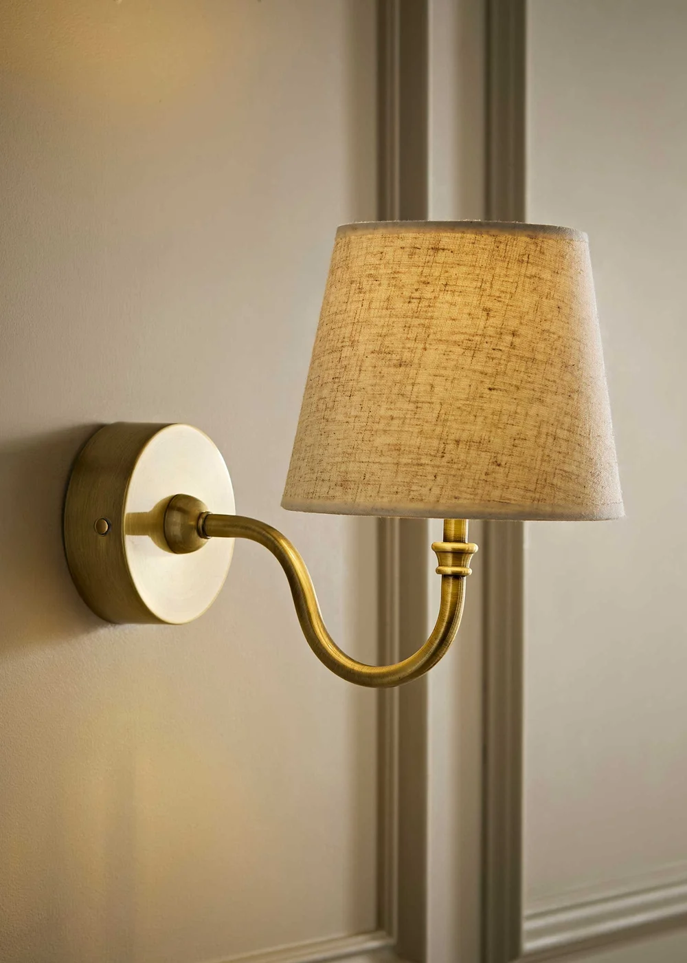 ValueLights Lowe Brushed Gold Rechargeable Wall Light Base with Linen Taper Shade - One Size Image 1