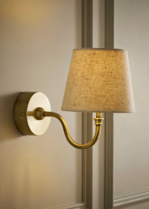 ValueLights Lowe Brushed Gold Rechargeable Wall Light Base with Linen Taper Shade - One Size Image 1