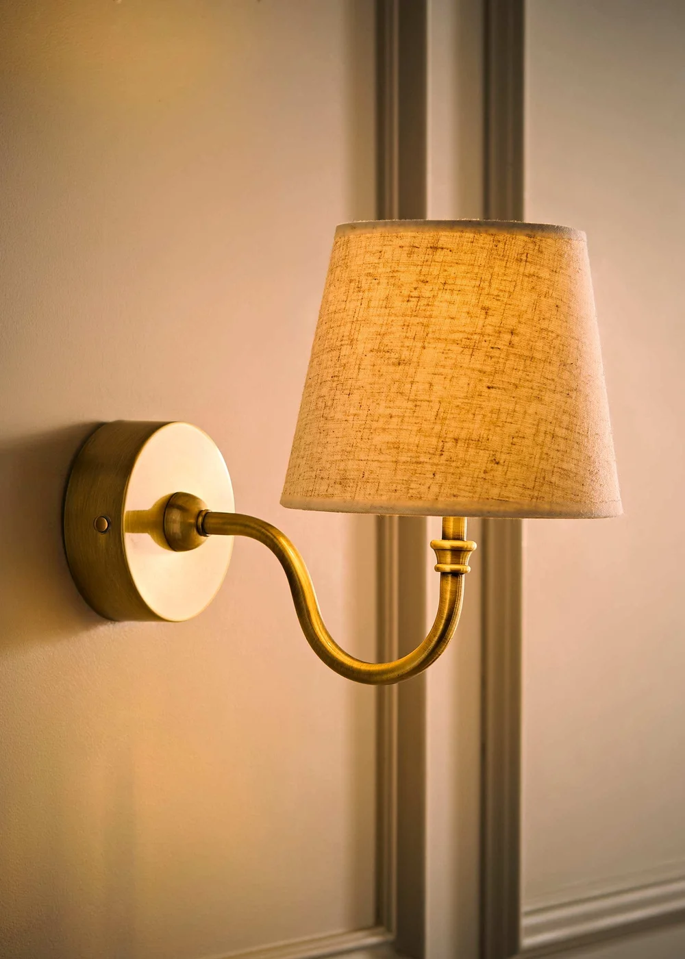 ValueLights Lowe Brushed Gold Rechargeable Wall Light Base with Linen Taper Shade - One Size Image 2