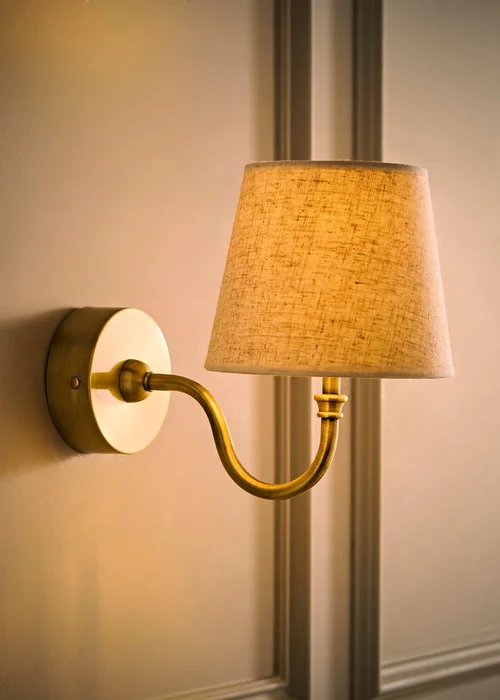 ValueLights Lowe Brushed Gold Rechargeable Wall Light Base with Linen Taper Shade - One Size Image 2