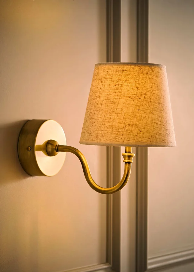ValueLights Lowe Brushed Gold Rechargeable Wall Light Base with Linen Taper Shade