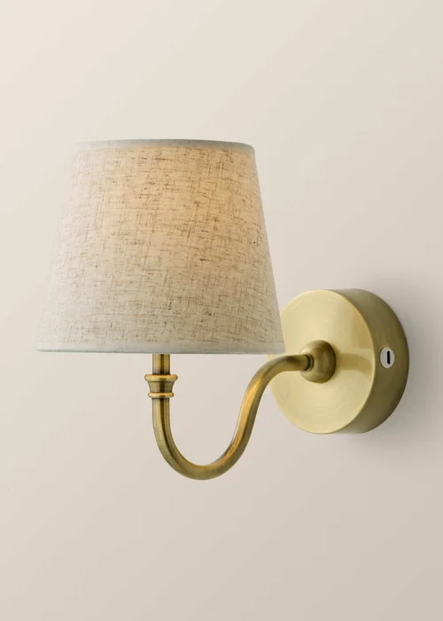 ValueLights Lowe Brushed Gold Rechargeable Wall Light Base with Linen Taper Shade - One Size Image 3