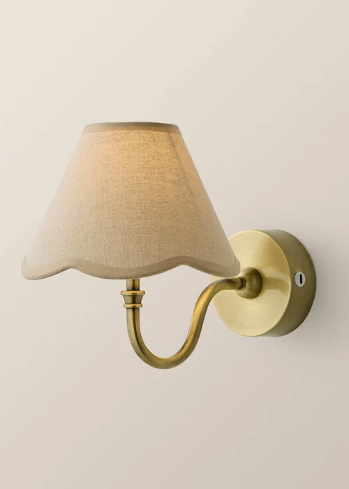 ValueLights Lowe Brushed Gold Rechargeable Wall Light Base with Scallop Trim Natural Shade - One Size Image 3
