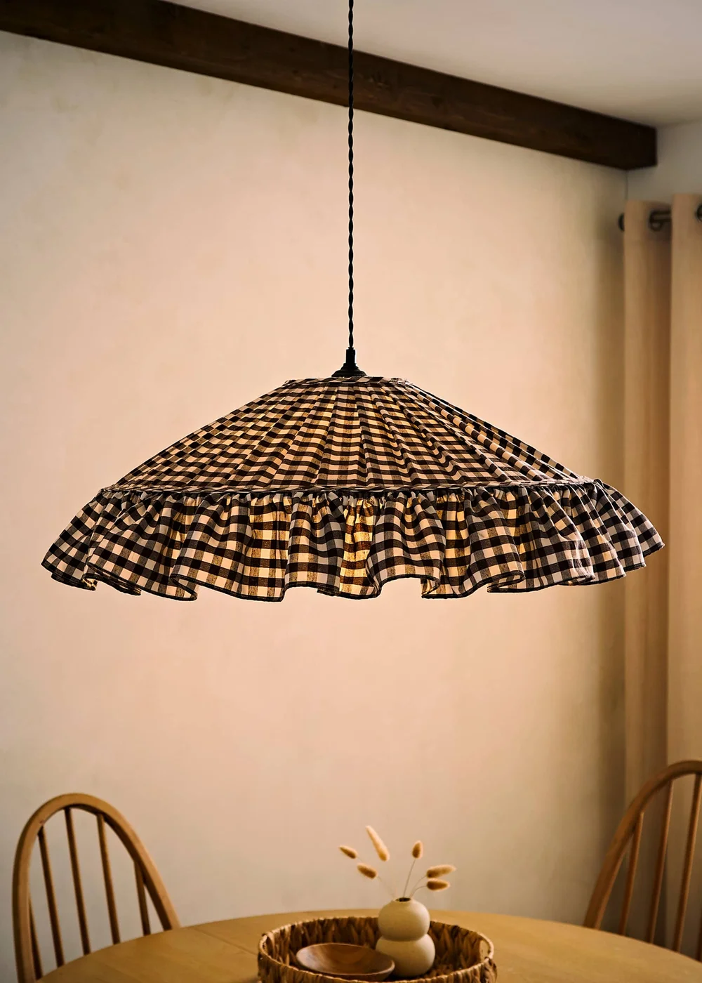 ValueLights Wren Extra Large Brown Gingham Ruffle Skirt Taper Shade 60cm - One Size Image 2