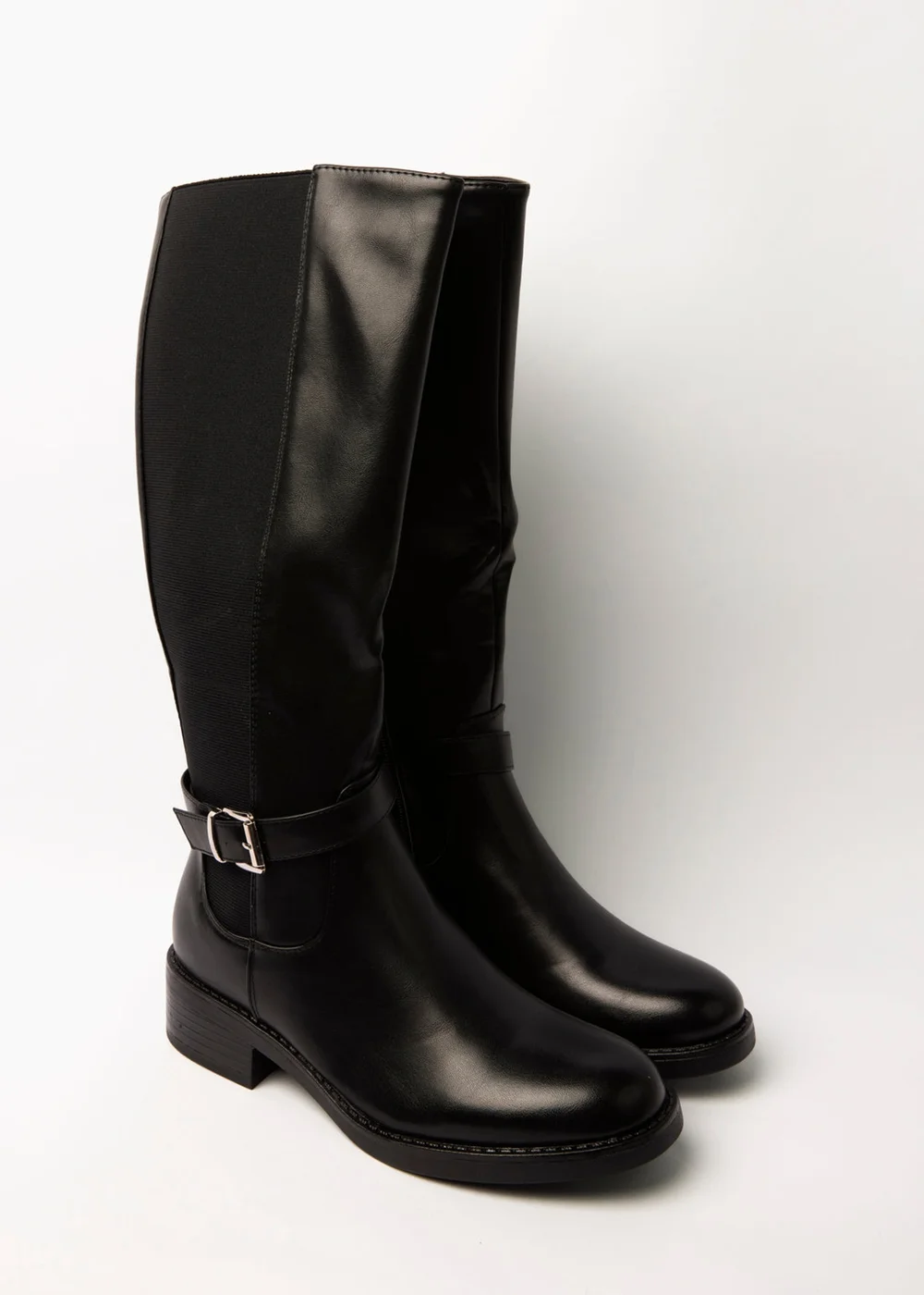 Blue Vanilla Black Buckle Detail Low Heel Long Boots - 3 Image 1