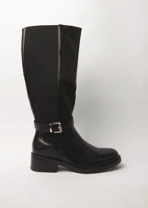 Blue Vanilla Black Buckle Detail Low Heel Long Boots - 3 Image 2