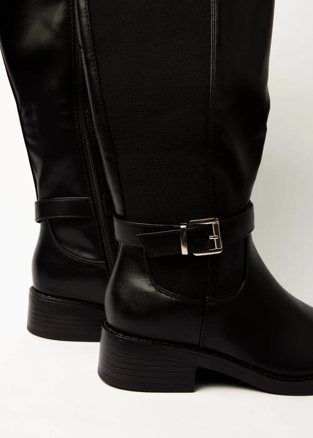 Blue Vanilla Black Buckle Detail Low Heel Long Boots - 3 Image 3