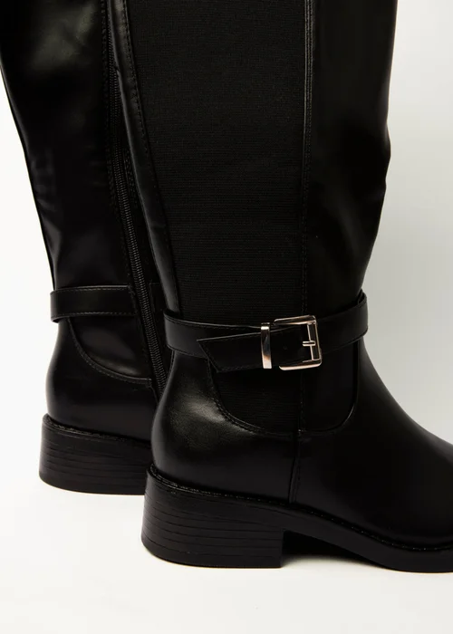 Blue Vanilla Black Buckle Detail Low Heel Long Boots - 3 Image 3