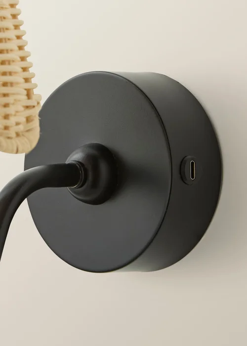 ValueLights Lowe Matte Black Rechargeable Wall Light with Rattan Taper Shade - One Size Image 5