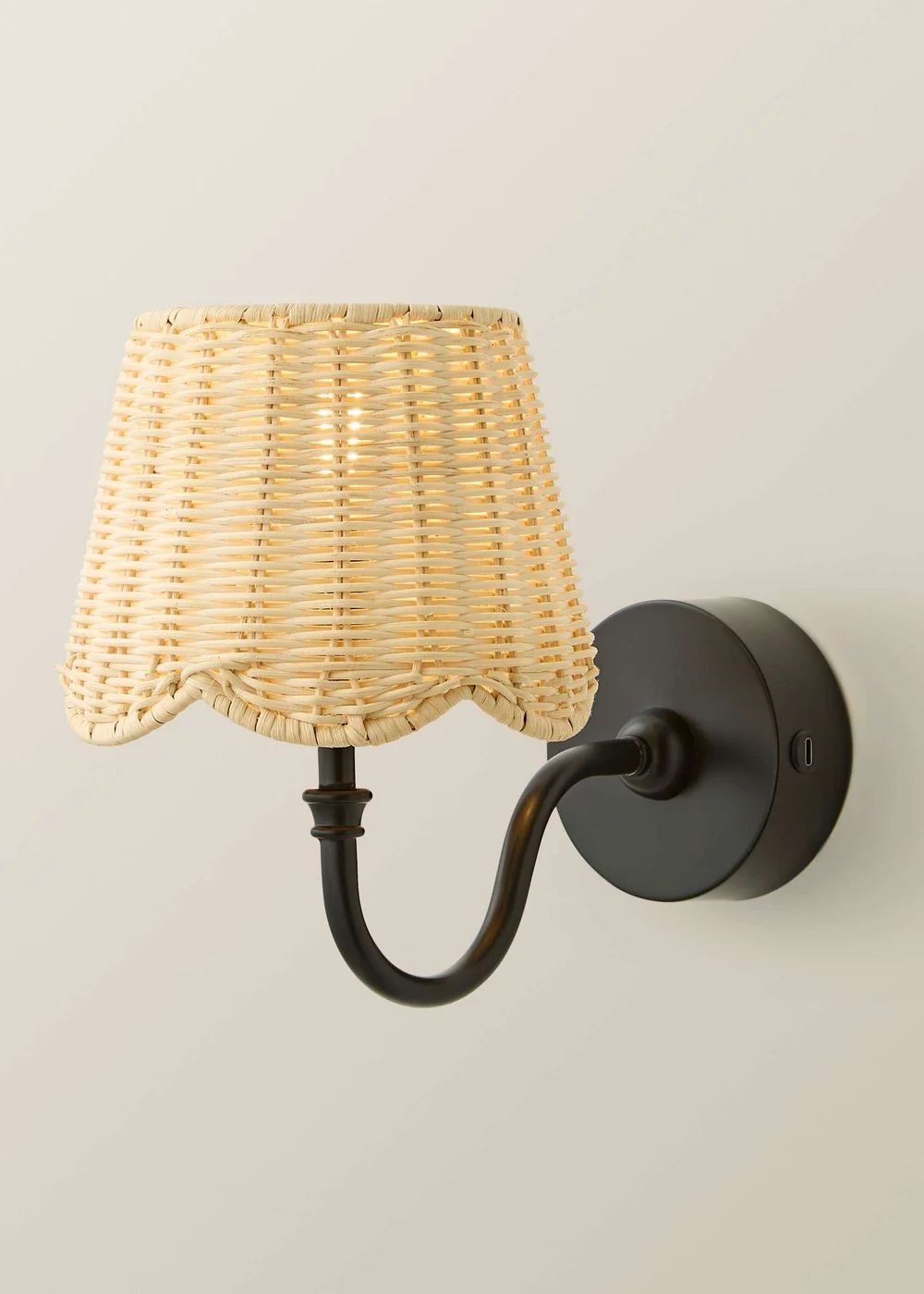 ValueLights Lowe Matte Black Rechargeable Wall Light with Rattan Taper Shade - One Size Image 3