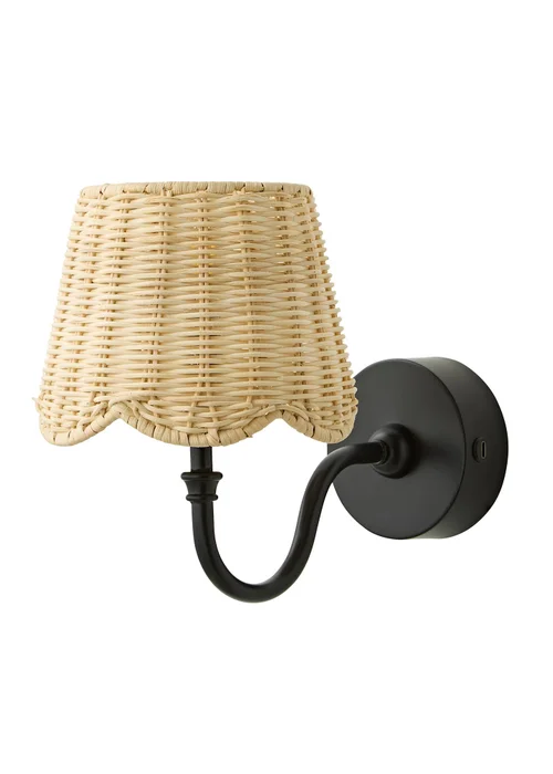 ValueLights Lowe Matte Black Rechargeable Wall Light with Rattan Taper Shade - One Size Image 4