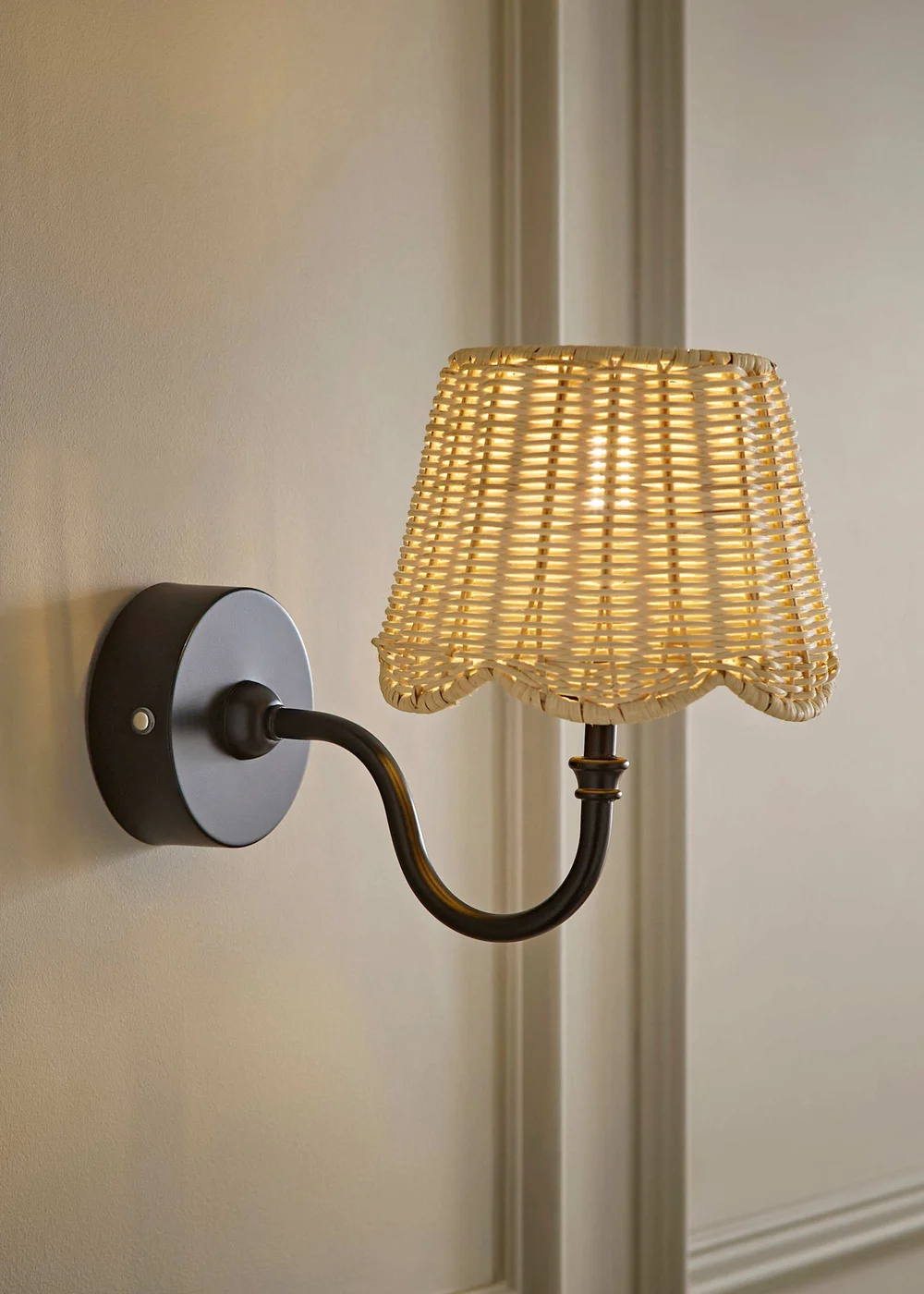 ValueLights Lowe Matte Black Rechargeable Wall Light with Rattan Taper Shade - One Size Image 1