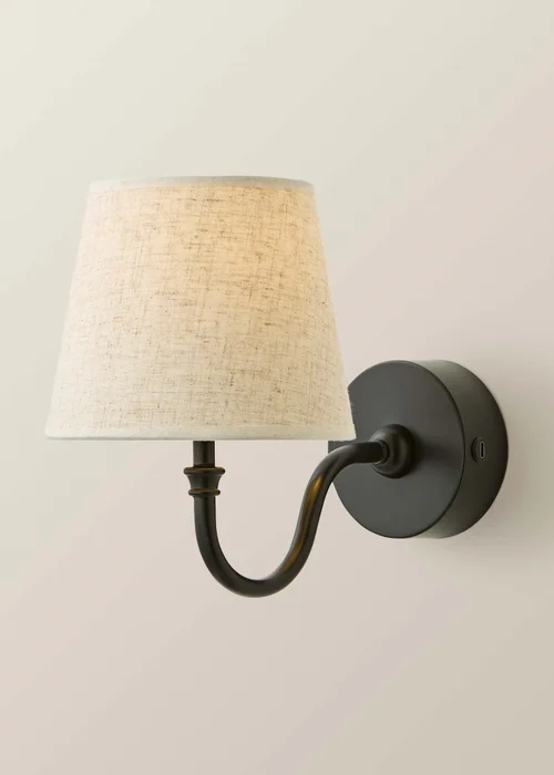ValueLights Lowe Matte Black Rechargeable Wall Light with Linen Taper Shade - One Size Image 3