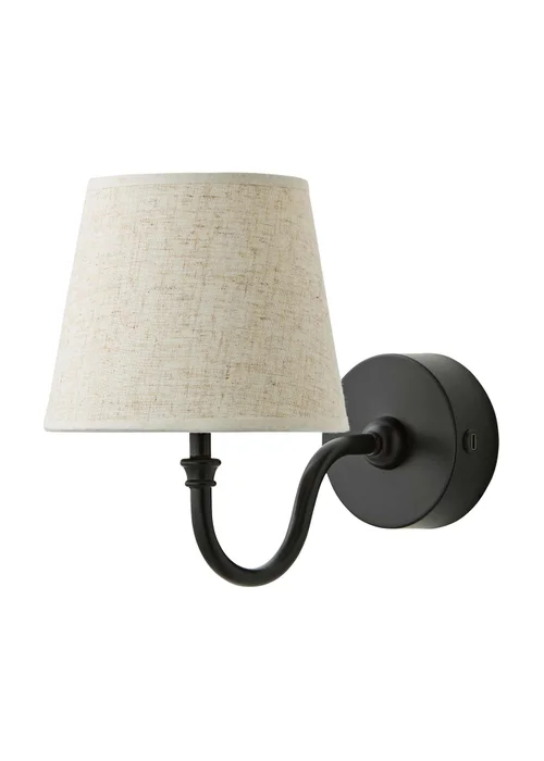 ValueLights Lowe Matte Black Rechargeable Wall Light with Linen Taper Shade - One Size Image 4