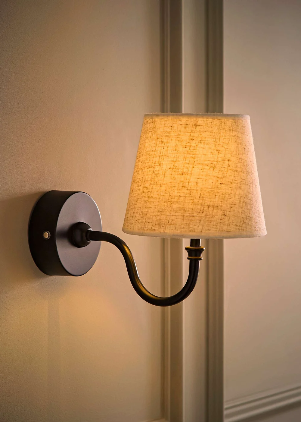 ValueLights Lowe Matte Black Rechargeable Wall Light with Linen Taper Shade - One Size Image 2