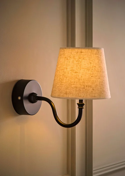 ValueLights Lowe Matte Black Rechargeable Wall Light with Linen Taper Shade - One Size Image 2