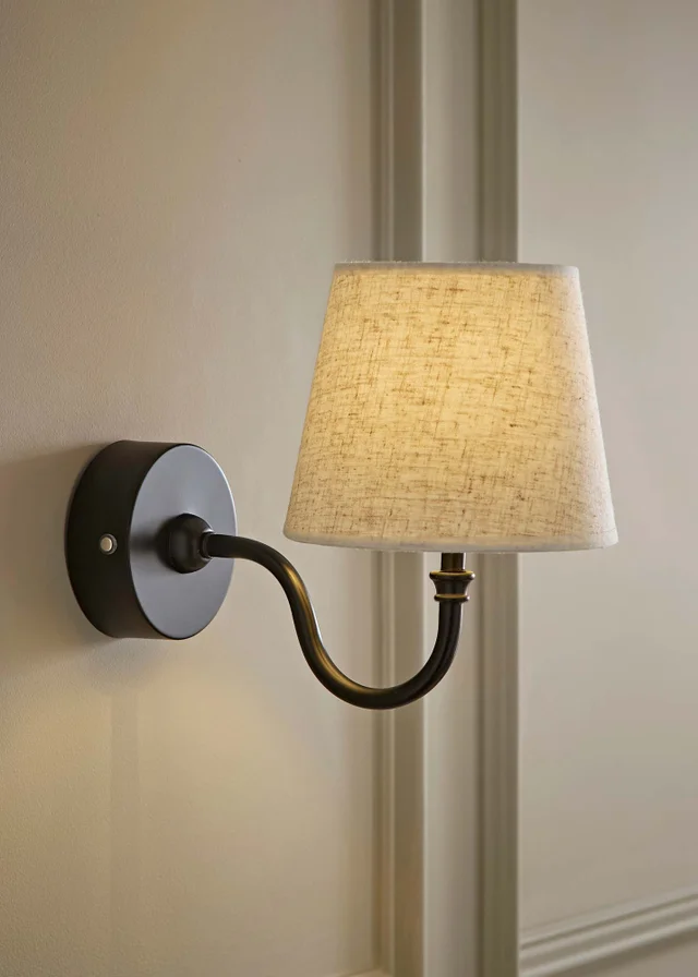 ValueLights Lowe Matte Black Rechargeable Wall Light with Linen Taper Shade