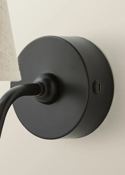ValueLights Lowe Matte Black Rechargeable Wall Light with Linen Taper Shade - One Size Image 5