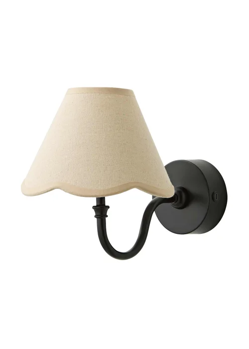 ValueLights Lowe Matte Black Rechargeable Wall Light with Scallop Trim Natural Shade - One Size Image 4