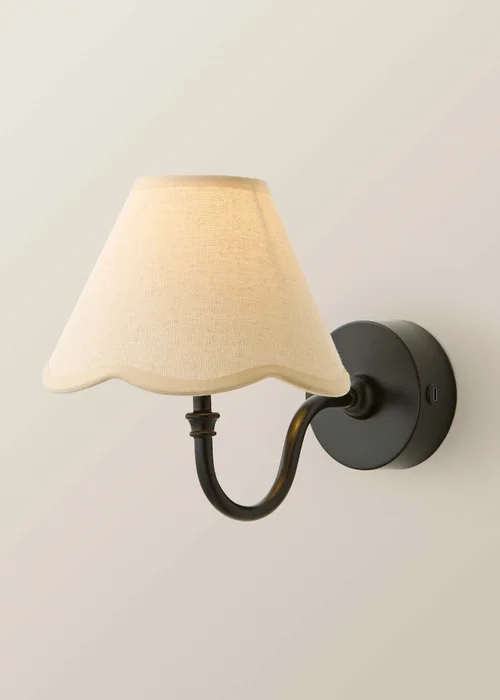 ValueLights Lowe Matte Black Rechargeable Wall Light with Scallop Trim Natural Shade - One Size Image 3