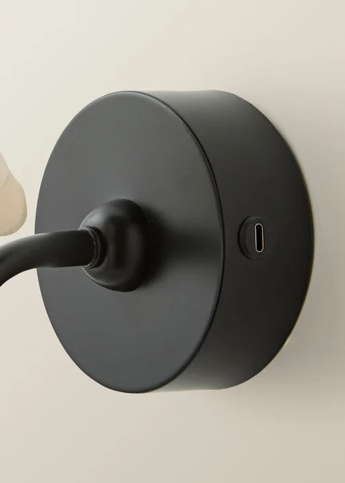 ValueLights Lowe Matte Black Rechargeable Wall Light with Scallop Trim Natural Shade - One Size Image 5