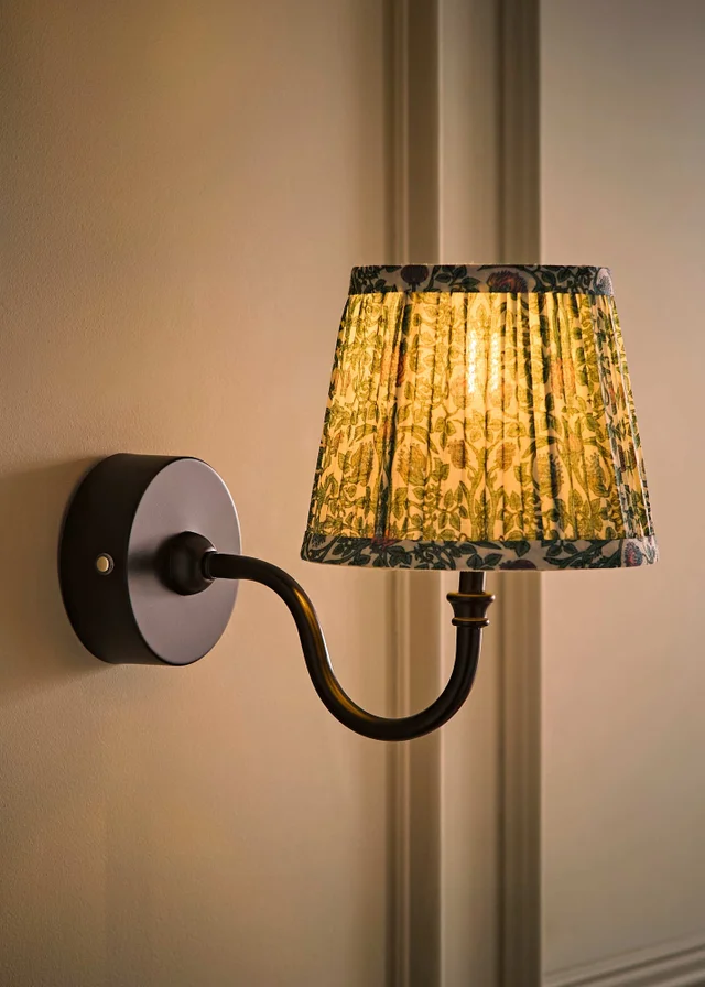 ValueLights Lowe Matte Black Rechargeable Wall Light with Floral Pleated Shade