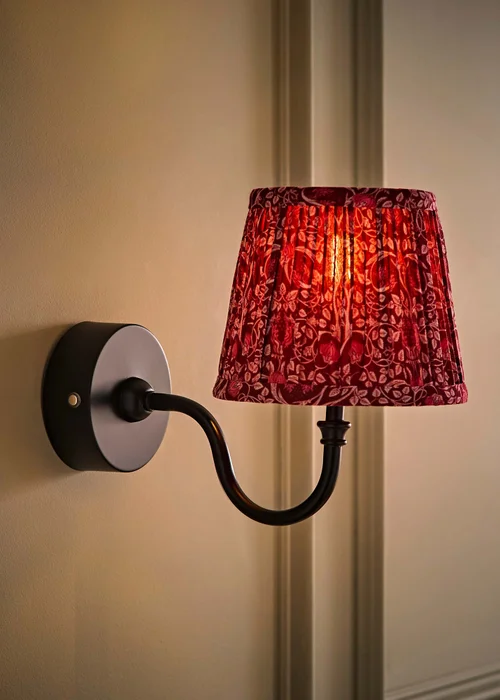 ValueLights Lowe Matte Black Rechargeable Wall Light with Burgandy Floral Pleated Shade - One Size Image 2