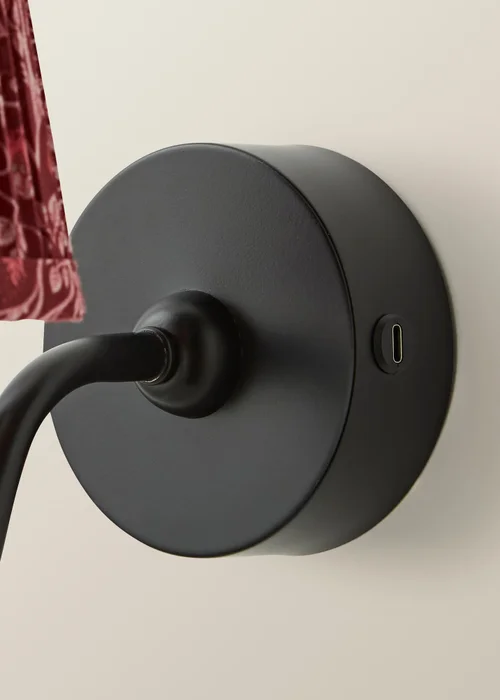 ValueLights Lowe Matte Black Rechargeable Wall Light with Burgandy Floral Pleated Shade - One Size Image 5