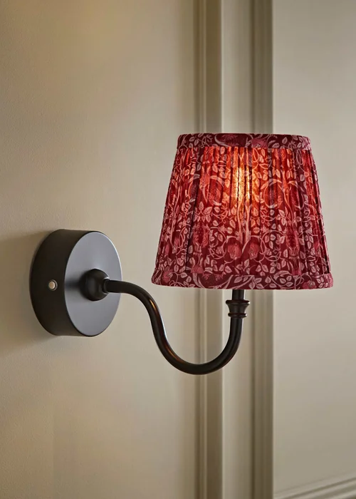 ValueLights Lowe Matte Black Rechargeable Wall Light with Burgandy Floral Pleated Shade - One Size Image 1