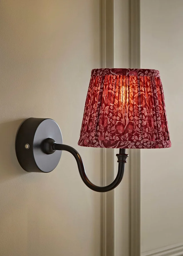 ValueLights Lowe Matte Black Rechargeable Wall Light with Burgandy Floral Pleated Shade