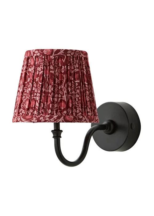 ValueLights Lowe Matte Black Rechargeable Wall Light with Burgandy Floral Pleated Shade - One Size Image 4