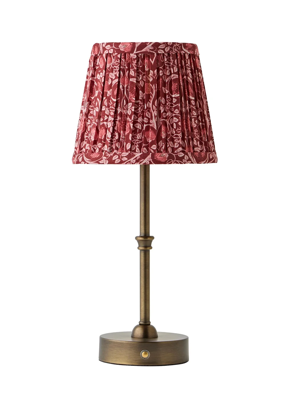 ValueLights Lowe Brushed Brass Rechargeable Table Lamp with Burgandy Floral Pleated Shade - One Size Image 4