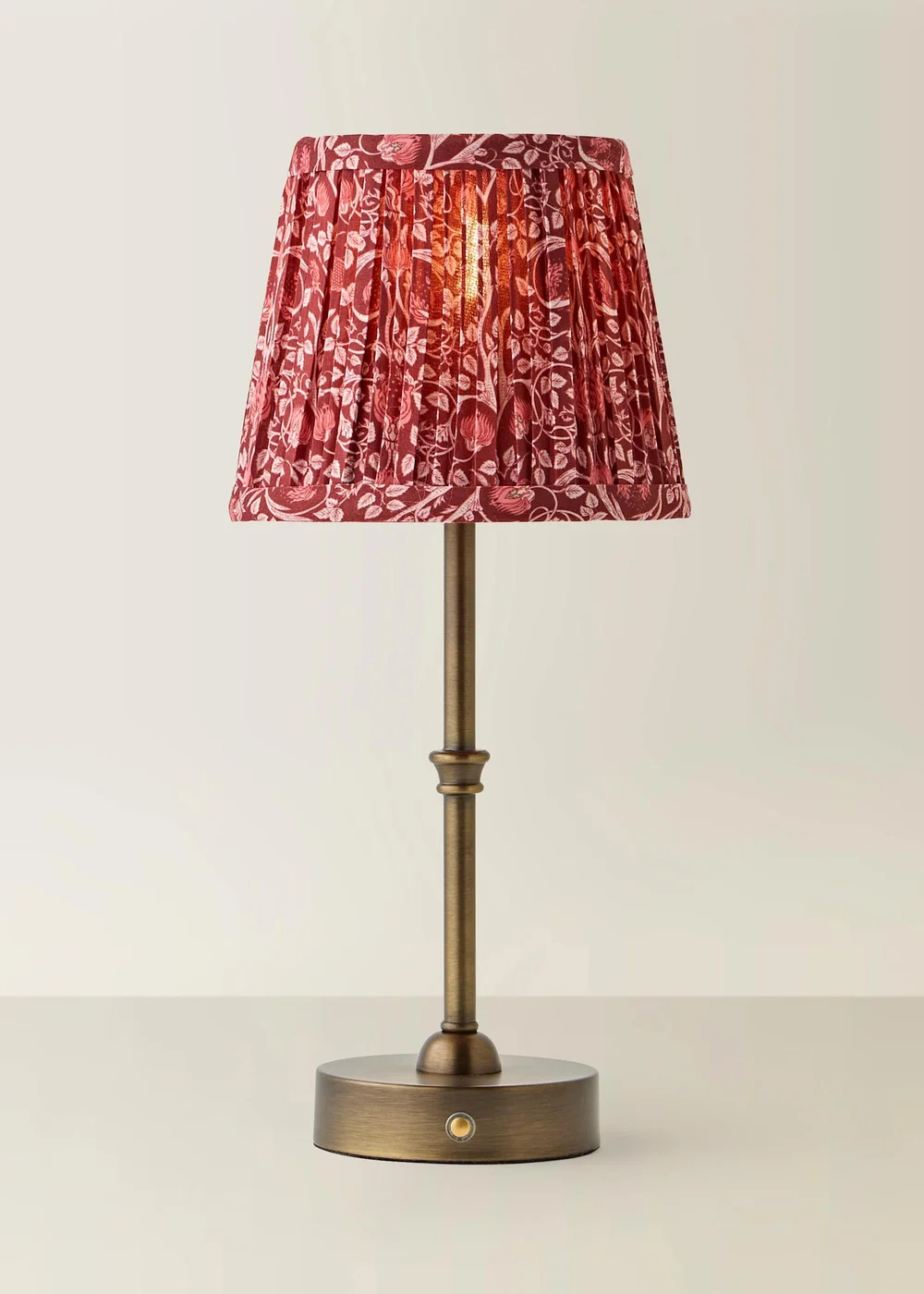 ValueLights Lowe Brushed Brass Rechargeable Table Lamp with Burgandy Floral Pleated Shade - One Size Image 3