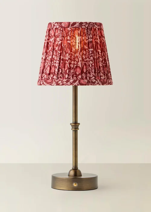 ValueLights Lowe Brushed Brass Rechargeable Table Lamp with Burgandy Floral Pleated Shade - One Size Image 3