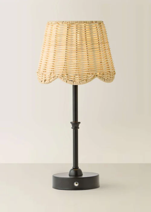 ValueLights Lowe Matte Black Rechargeable Table Lamp with Rattan Taper Shade - One Size Image 3