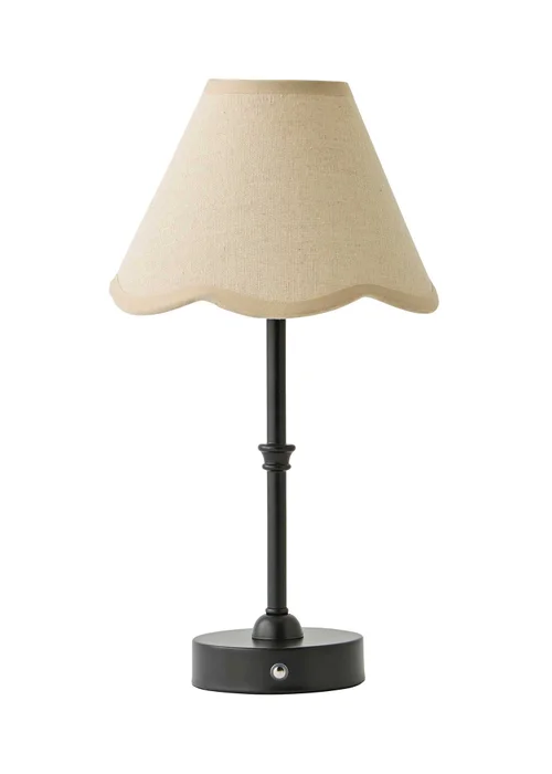 ValueLights Lowe Matte Black Rechargeable Table Lamp with Scallop Trim Natural Shade - One Size Image 6