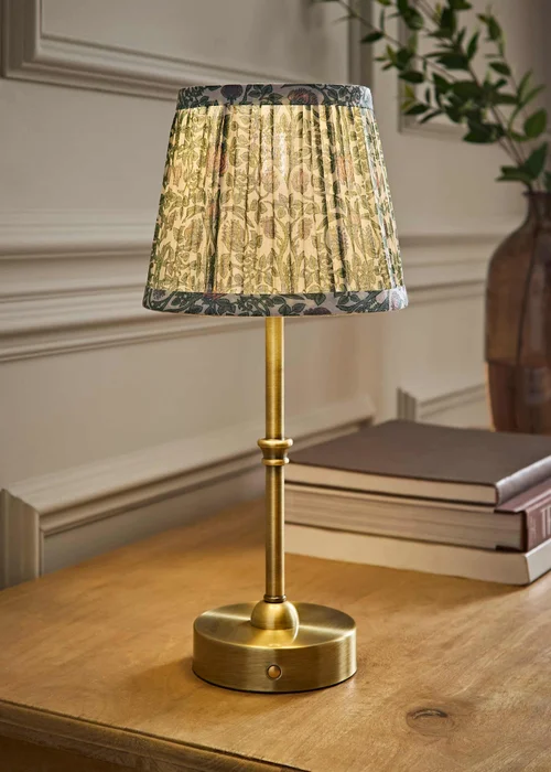 ValueLights Lowe Brushed Gold Rechargeable Table Light Base with Floral Pleated Shade - One Size Image 1