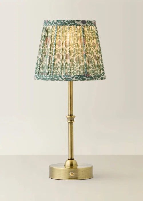 ValueLights Lowe Brushed Gold Rechargeable Table Light Base with Floral Pleated Shade - One Size Image 3